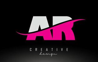 AR A R White and Pink Letter Logo with Swoosh. vector