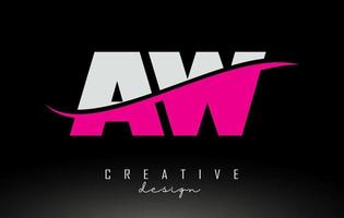 AW A W White Pink Yellow Letter Logo with Swoosh. vector