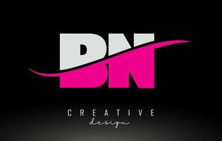 BN B N White and Pink Letter Logo with Swoosh. vector