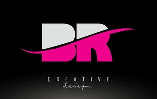 BR B R White and Pink Letter Logo with Swoosh. vector