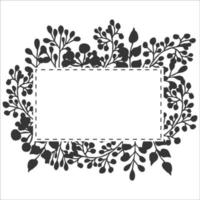 Elegant floral frame, border silhouette in hand drawn doodle style isolated on white background. Wreath decoration, delicate clip art. Vector illustration