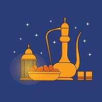 Ramadhan lantern, teapot, dates icon cartoon Illustration isolated object vector