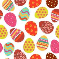 Easter seamless pattern with bright colorful eggs. Painted eggs with floral ornament, waves, dots. Background, texture for greeting card, wallpaper, gift paper, web design. Holiday Egg Set vector