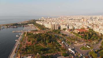Aerial static view famous Mersin city panorama with vast building landscape in sunny summer day video