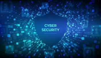 Cyber security background. Network protection. Internet Security concept. Abstract futuristic cyberspace. Binary data flow tunnel. Big data. Digital code with digits 1.0. Vector Illustration.