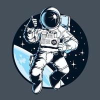 astronauta en el espacio. pulgar arriba. turista espacial. ilustración vectorial de estilo cómico.