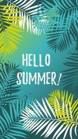 Summer design template for social media stories with tropical leaves. Exotic frame with space for text vector