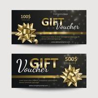 conjunto de vales de regalo con cintas doradas y lazos. plantilla para un cupón de regalo festivo, invitación y certificado. ilustración vectorial vector