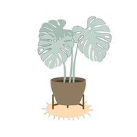 Flower Pot with Monstera Decorative Element of the Interior in Boho Style vector