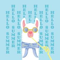 Cute Llama in Sunglasses Drinking a Cocktail through a Straw Summer Vacation Relaxation Hello Summer vector