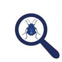 Search for Bugs Testing Applications Sites Search for Errors Beetle under a Magnifying Glass vector