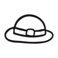 icono de sombrero vectorial en estilo dibujado a mano. esquema símbolo aislado. ilustración sobre fondo blanco. diseño para imprimir y colorear libros. pictograma de ropa de dibujos animados para el juego. sombrero de garabato vector