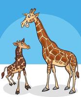 cartoon baby giraffe animal character with mother vector