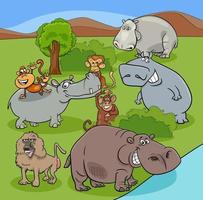 cartoon African animals comic characters group vector
