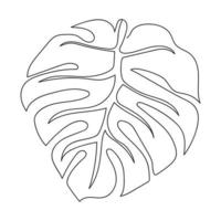Monstera leaf line art. Tropical leaves continuous line draw design isolated on white background. Botanical nature concept. Minimalist style vector drawing. Modern single line art, aesthetic contour