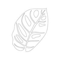 Monstera delicosa plant leaves continuous one line drawing minimalist design. Simple minimalism style on white background. vector