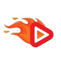 Fire and play logo icon with bright orange color vector