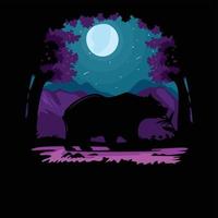 Silhouette illustration of a bear walking in the mountains vector