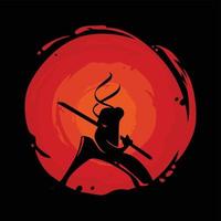 ilustración vectorial del logotipo ninja preparándose para luchar