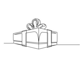 Gift box continuous one line drawing vector