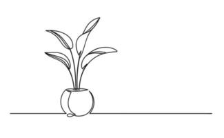 Continuous one line drawing of a flower in a pot