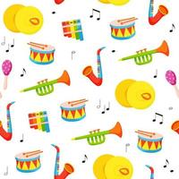 Cute childish seamless vector pattern with musical instruments