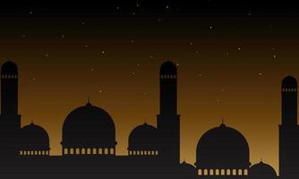 gráfico vectorial de ramadan kareem con fondo de mezquita y cielo nocturno. apto para tarjetas de felicitación, papel tapiz y otros antecedentes de ramadán. vector