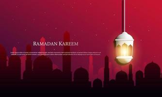 Vector graphic of Ramadan Kareem with White Lantern. Fit for greeting card, wallpaper and other ramadan background.