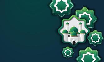 Vector graphic of Ramadan Kareem with Mosque and Green Background. Fit for greeting card, wallpaper and other.