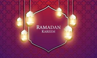 Vector graphic of Ramadan Kareem with White Lantern. Fit for greeting card, wallpaper and other ramadan background.