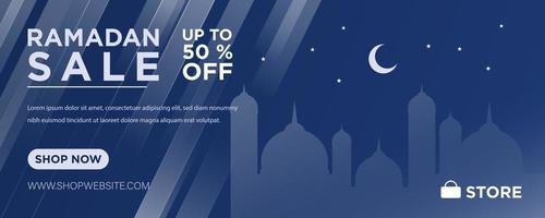Modern Web Banner with Blue Background. Ramadan Sale. Vector Illustration.