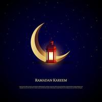 Vector graphic of Ramadan Kareem with Crescent Moon and Lantern. Fit for greeting card, wallpaper and other.