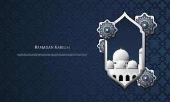 Vector graphic of Ramadan Kareem with White Mosque. Fit for greeting card, wallpaper and other ramadan background.