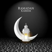 gráfico vectorial de ramadan kareem con luna creciente blanca y linterna blanca sobre fondo negro. apto para tarjetas de felicitación, papel tapiz y otros. vector