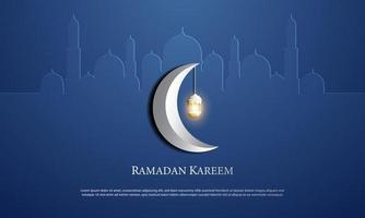 Vector graphic of Ramadan Kareem with Blue Mosque Background. Fit for greeting card, wallpaper and other ramadan background.