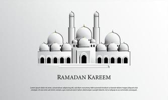 Vector graphic of Ramadan Kareem with White Mosque. Fit for greeting card, wallpaper and other.