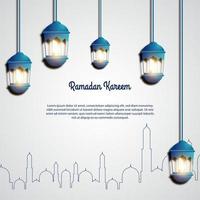 Vector graphic of Ramadan Kareem with Blue Lantern and White Background. Fit for greeting card, wallpaper and other.