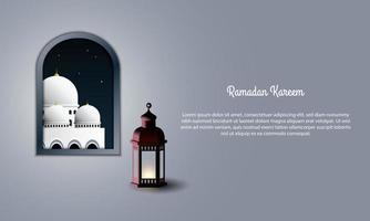 Vector graphic of Ramadan Kareem with Lantern and Mosque. Fit for greeting card, wallpaper and other.