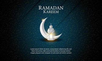 Vector graphic of Ramadan Kareem with Crescent Moon and Lantern. Fit for greeting card, wallpaper and other.