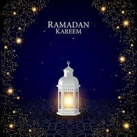 Vector graphic of Ramadan Kareem with White Lantern on Blue Background. Fit for greeting card, wallpaper and other.