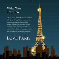 Vector Illustration of Eiffel Tower in Paris City on Night Scene Background