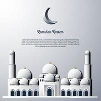 Vector graphic of Ramadan Kareem with Moon and Mosque. Fit for greeting card, wallpaper and other.