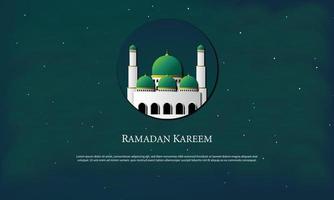 Vector graphic of Ramadan Kareem with Mosque and Green Background. Fit for greeting card, wallpaper and other.