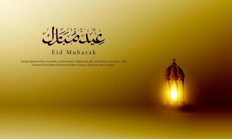 Eid Mubarak Background with Lantern and Arabic calligraphy. vector