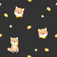 cute Chiba Inu dog with gold sparkling coin seamless pattern for print or fabric vector