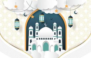 beautiful islamic background with golden and white design vector