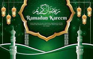 elegant ramadan kareem background with green and gold colour design vector