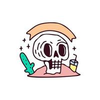 Skeleton head with cactus and lemon juice, illustration for t-shirt, sticker, or apparel merchandise. With doodle, retro, and cartoon style. vector