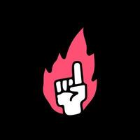 Finger pointing with fire, illustration for t-shirt, sticker, or apparel merchandise. With doodle, retro, and cartoon style. vector