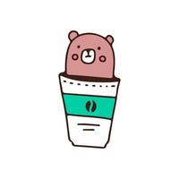 Cute bear and coffee, illustration for t-shirt, sticker, or apparel merchandise. With doodle, retro, and cartoon style. vector